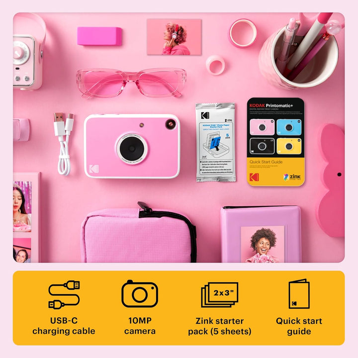 Kodak Printomatic+ Sofortbild Digitalkamera 10MP mit RGB LED, druckt Vollfarb-Fotos auf Zink 2x3” Pa