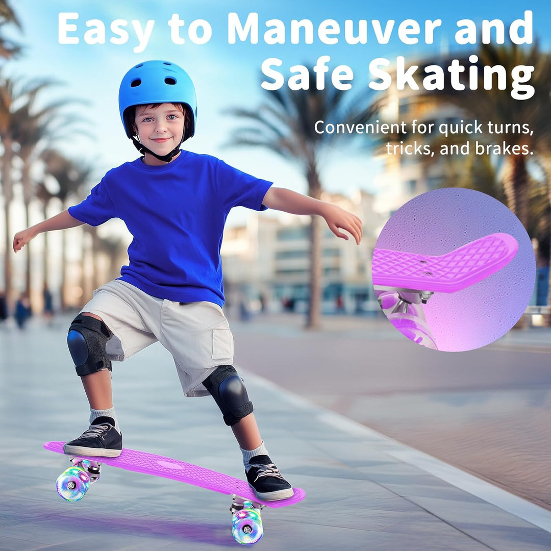 BELEEV Skateboard Komplette 22 Zoll Mini Cruiser Skateboard für Kinder Jugendliche Erwachsene, LED L