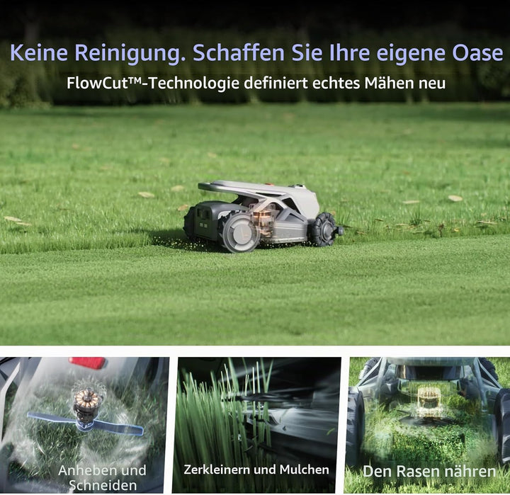 TRON SE Mähroboter ohne Begrenzungskabel, bis 1500m², VSLAM + nRTK Navigation mit 140° KI Vision, Ke