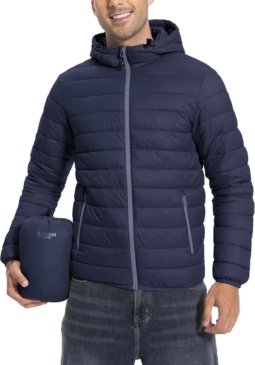 Herren Steppjacke Leichte Daunenjacken Winterjacke Übergangsjacke Outdoorjacke mit Kapuze und 6 Tasc