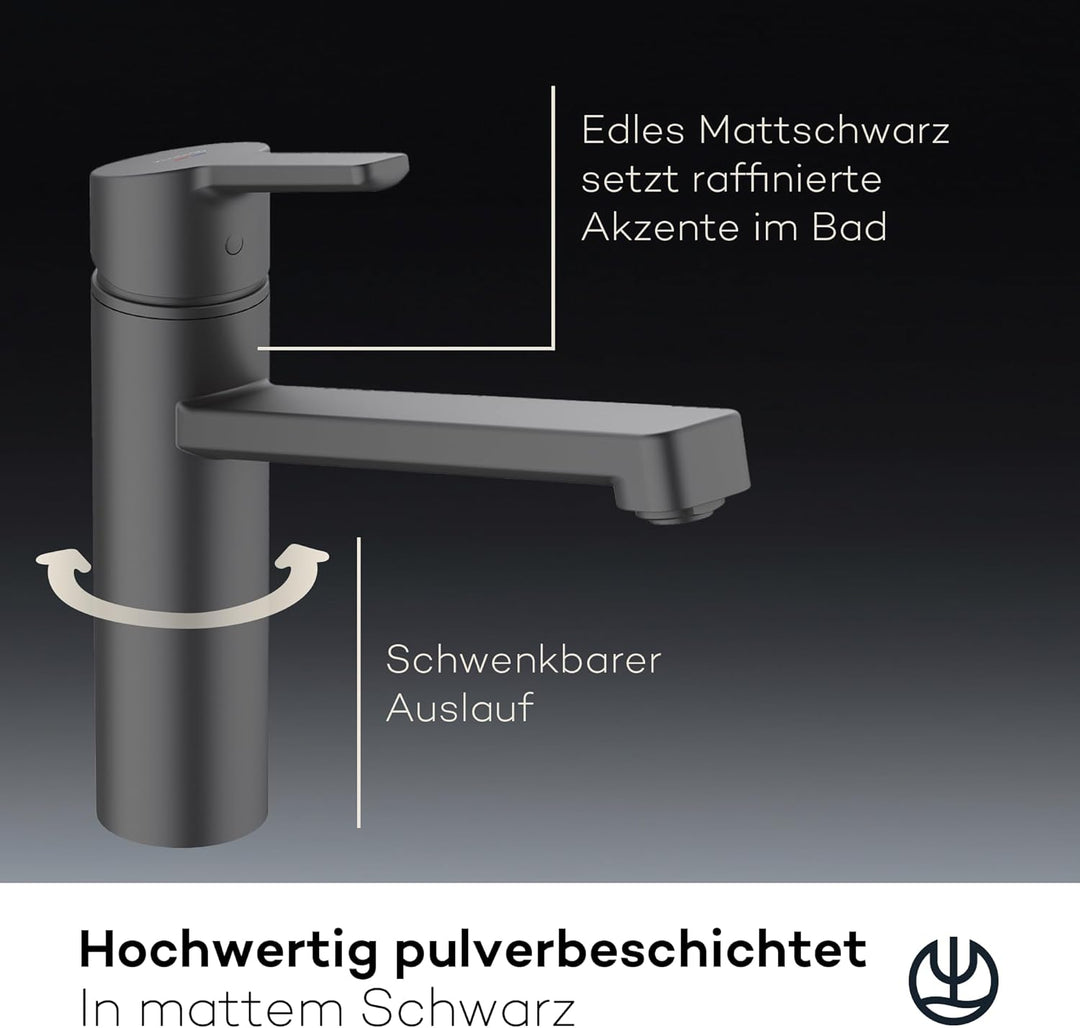 KLUDI-M3 Niederdruck Armatur Küche 360° schwenkbar, Wasserhahn Küche Schwarz mit 1 Strahlart, Mischb