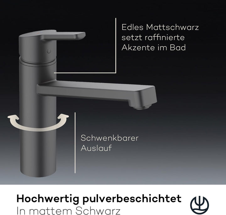 KLUDI-M3 Niederdruck Armatur Küche 360° schwenkbar, Wasserhahn Küche Schwarz mit 1 Strahlart, Mischb