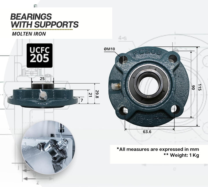 DOJA Industrial | Lager mit Unterstützung UCFC 205 Kugellager mit Unterstützung für Wellenlager (25
