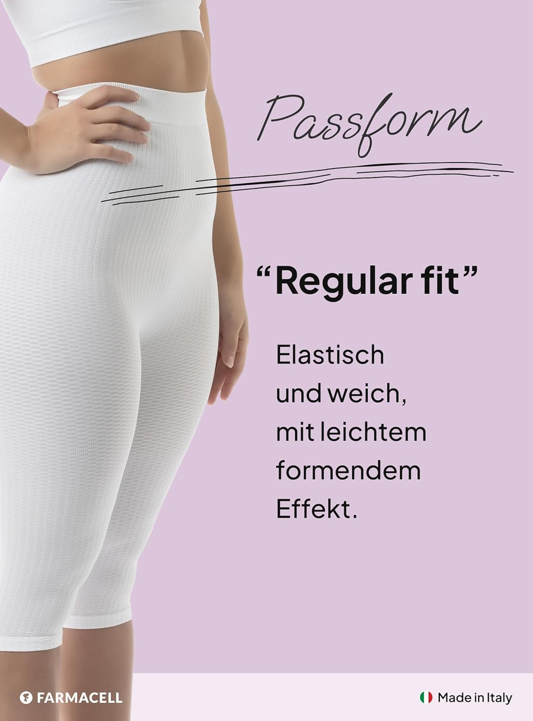 FarmaCell 123 Massierende reduzierende Miederhose Hohe Taille unter dem Knie, S-M Weiß