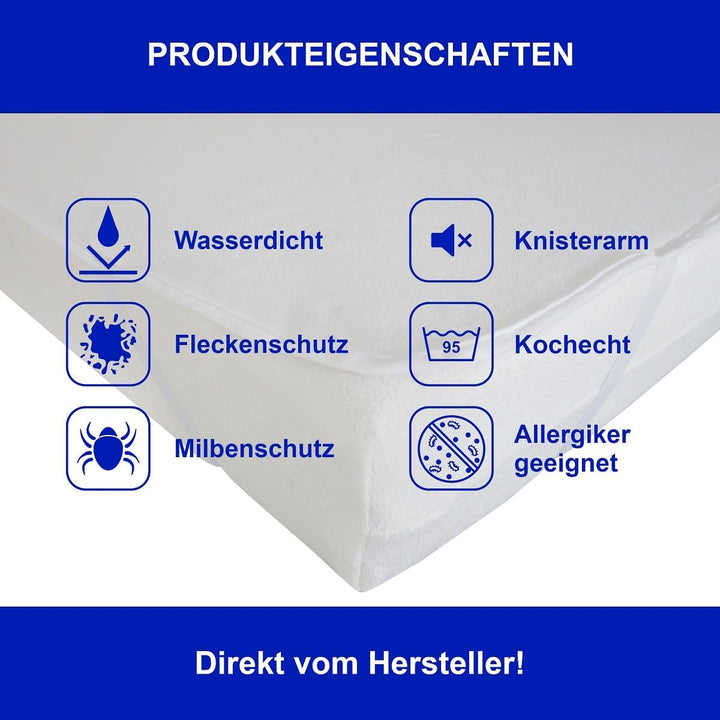 Dukal | wasserdichter Matratzenschutz 200 x 240 cm | mit Eckgummis | Oberseite aus saugfähigem Frott