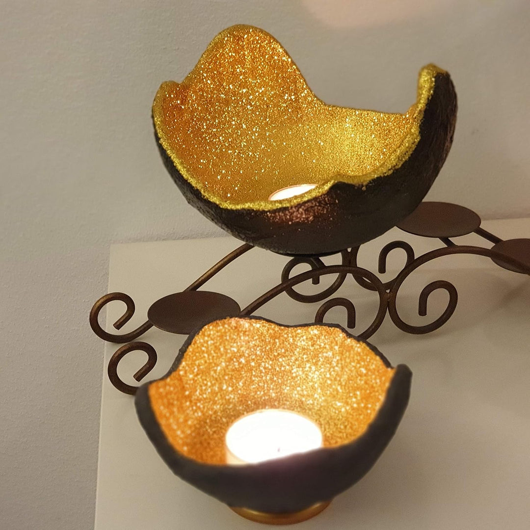 Lichtschale - Glitter - gold - S (15 cm) - Beton schwarz - grau - Unikat handmade - Geburtstagsgesch