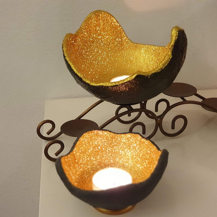 Lichtschale - Glitter - gold - S (15 cm) - Beton schwarz - grau - Unikat handmade - Geburtstagsgesch
