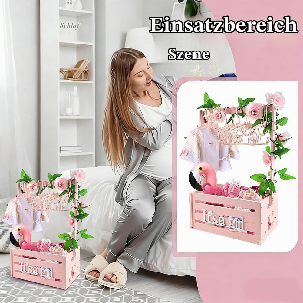 UNICRAFTALE Rosafarbener Babyparty Kistenschrank Aus Holz Babyaufbewahrung Mit 6 Kleiderbügel Kisten