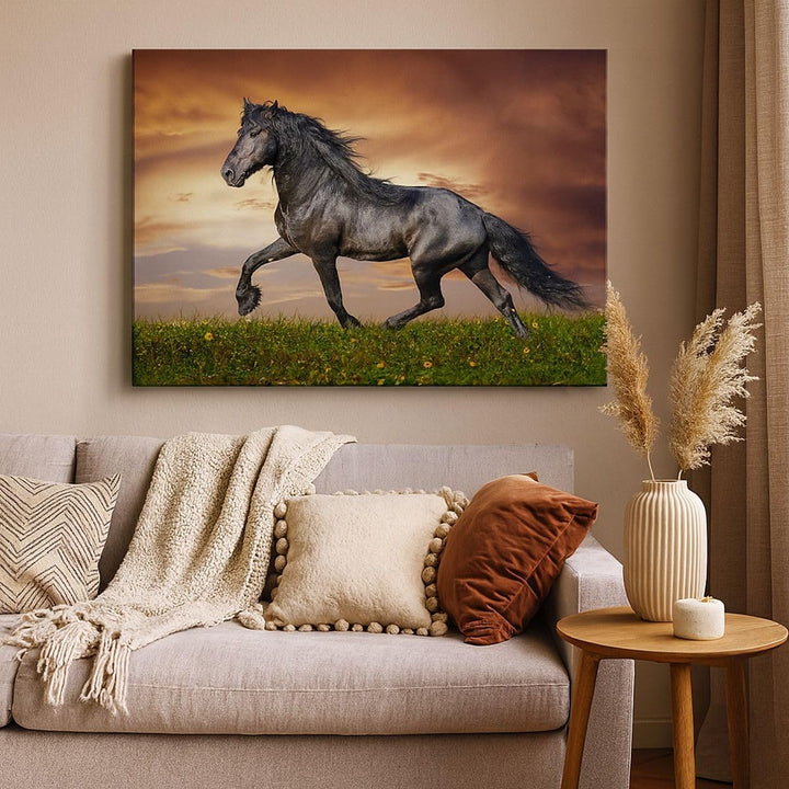 Bilder auf Leinwand 100x70cm Leinwandbild mit Rahmen Pferd Tier Wiese Gross Wanddeko Bild Schlafzimm