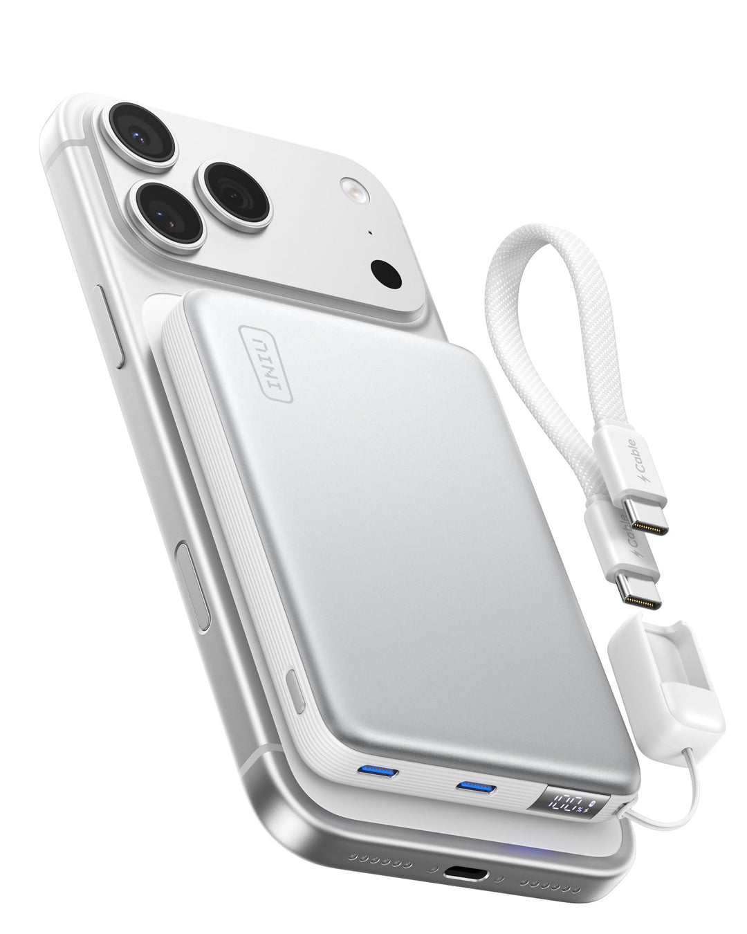 INIU for MagSafe Power Bank, 10000mAh Qi2 25W Kabelloses &amp; 45W USB C Charge Weiss, Weiss