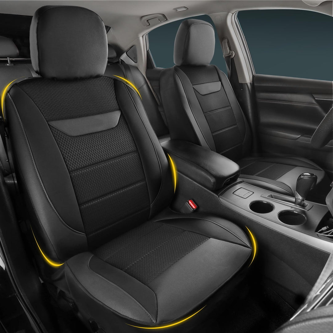 kingphenix 2er-Pack Vordersitzbezüge aus Memory-Schaumleder, Atmungsaktives 4D-Mesh, Airbag-kompatib