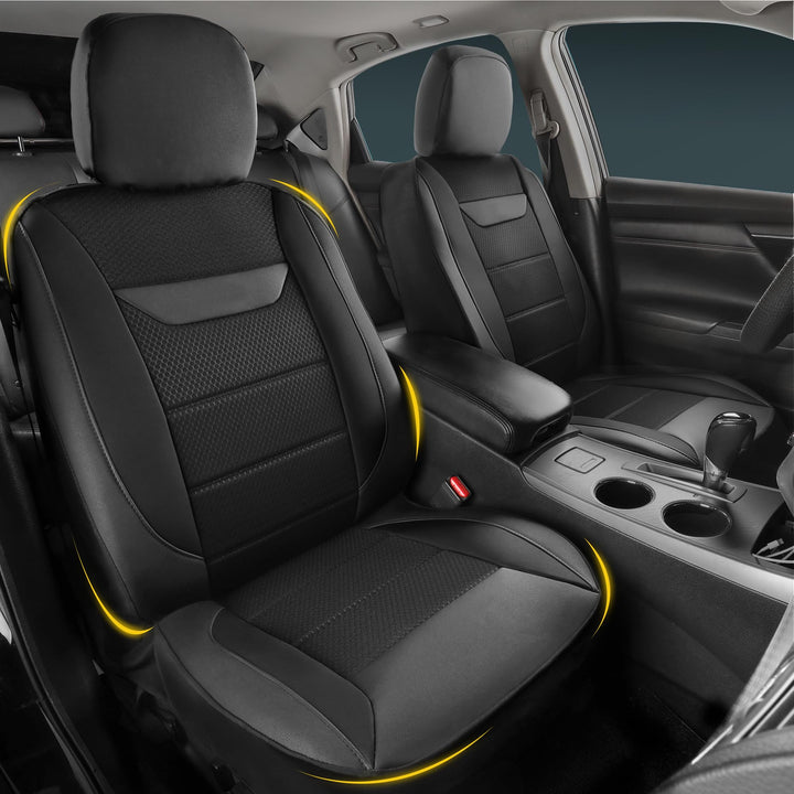 kingphenix 2er-Pack Vordersitzbezüge aus Memory-Schaumleder, Atmungsaktives 4D-Mesh, Airbag-kompatib