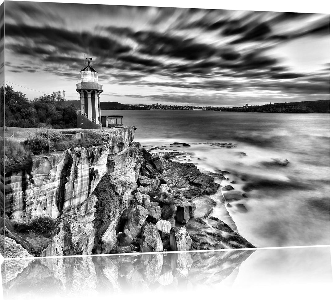 Monocrome, Leuchtturm, Format: 100x70 auf Leinwand, XXL riesige Bilder fertig gerahmt mit Keilrahmen
