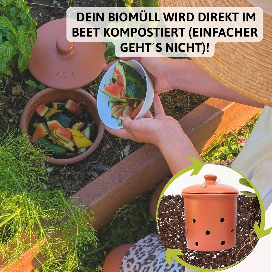 5L Wurmvase aus Ton | Beetkomposter zum Eingraben, 5L