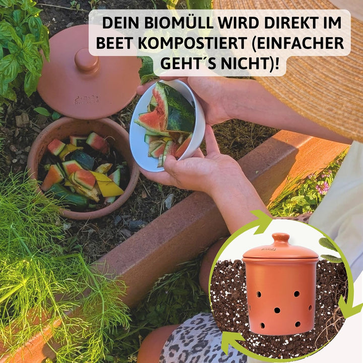 1l Wurmvase aus Ton | Mini Wurm Komposter zum eingraben, 1L