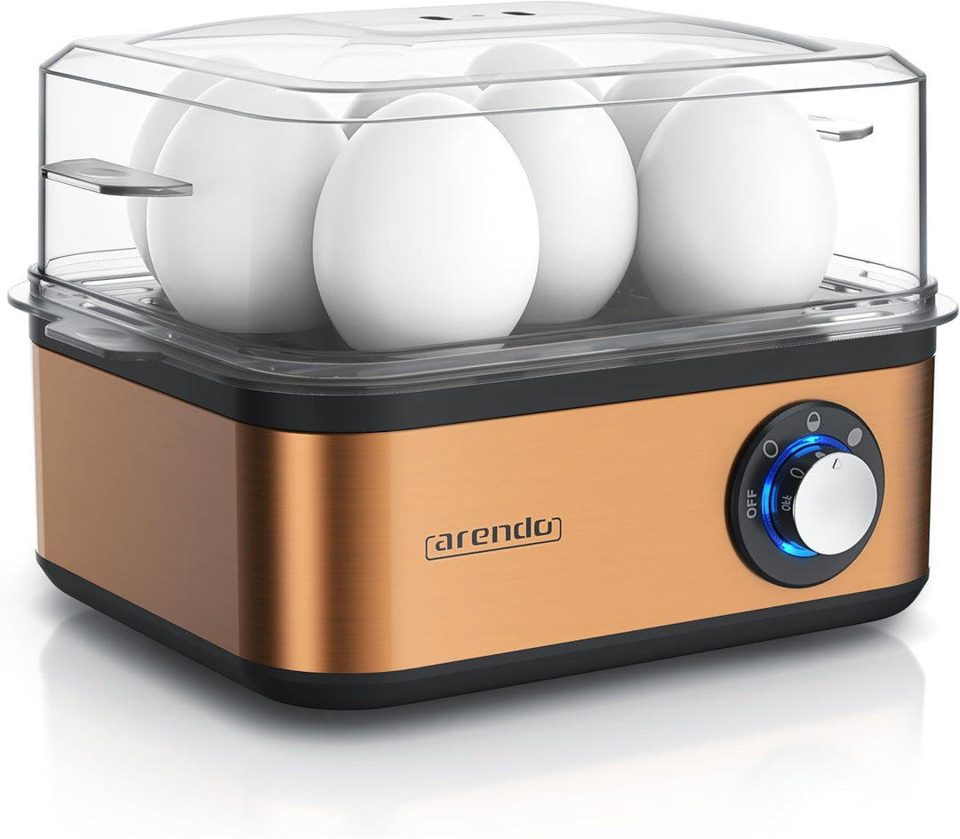 Arendo - Eierkocher Edelstahl für 1 bis 8 Eier - Egg Cooker - 500 W – Kontroll Leuchte – Drehregler