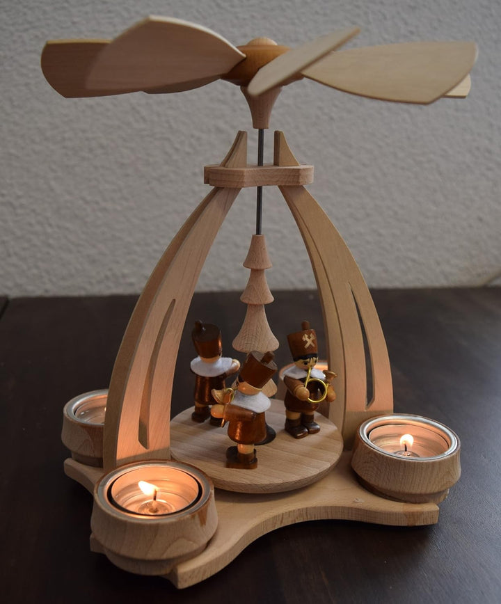 Tisch-Pyramide aus Buchenholz mit 3 Bergleuten, ca. 24 cm, Bergleute