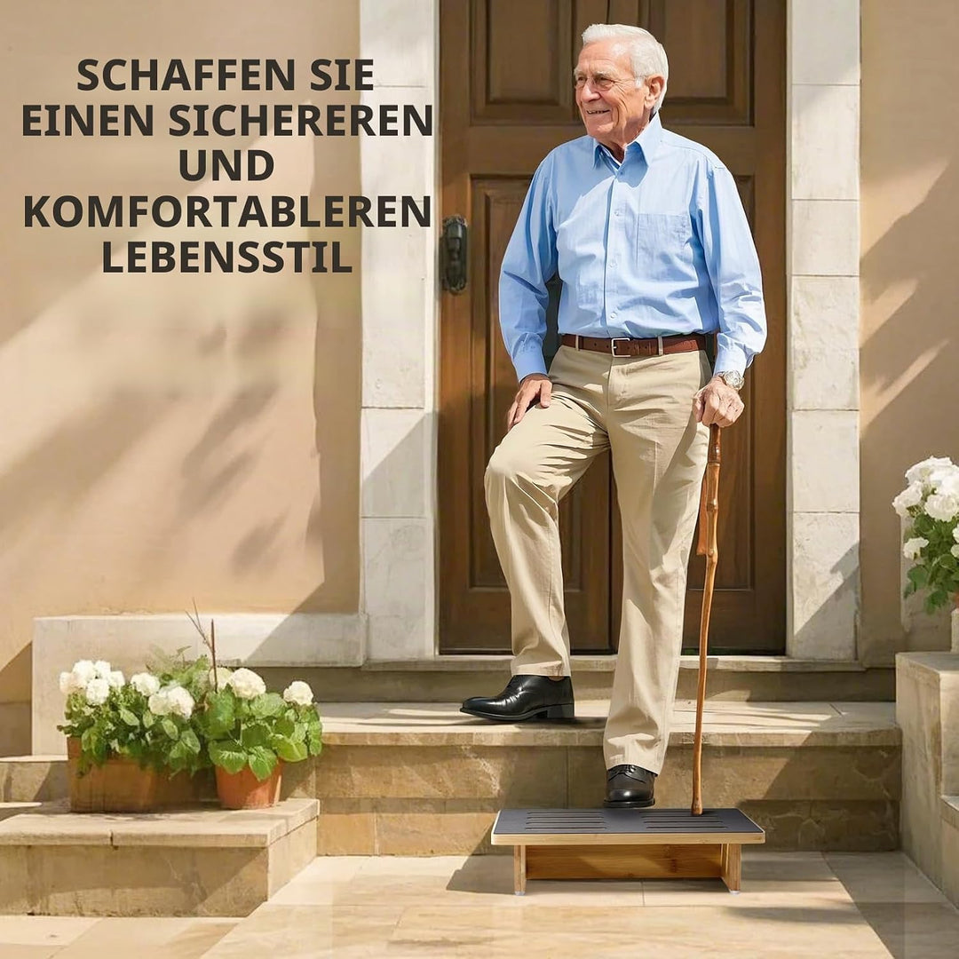 Holz-Tritthocker für Erwachsene &amp; Senioren, 3,5" EIN-Stufen Fussbank mit Rutschfester Gummioberfläch