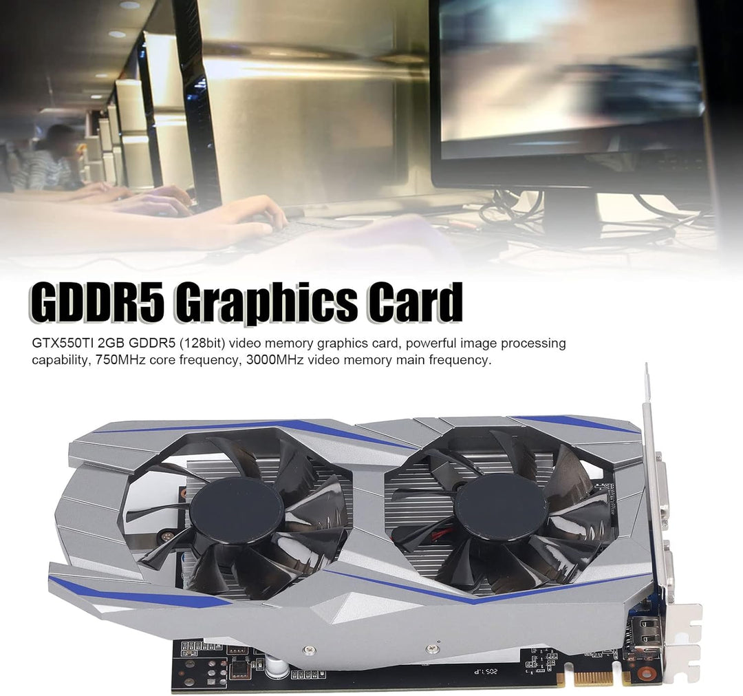 Goshyda GTX 550 TI Grafikkarte, 2GB GDDR5 128BIT 4K HDR, DVI VGA HDMI Ausgang, PCI Express 1.1, Dual