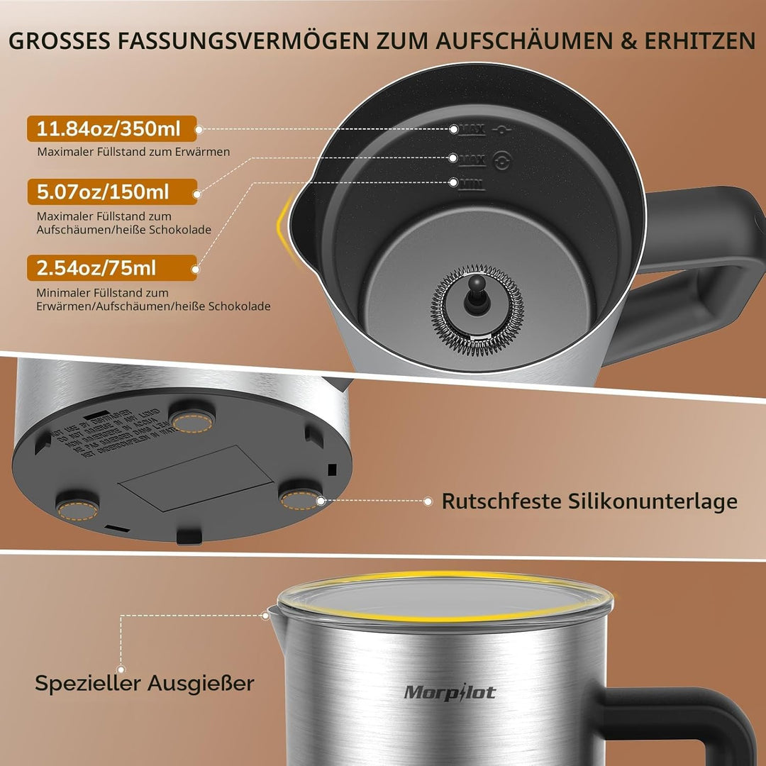 Milchaufschäumer Elektrisch 6 in 1, Morpilot Milchschäumer für Heisser und Kalter und Schokolade, 35