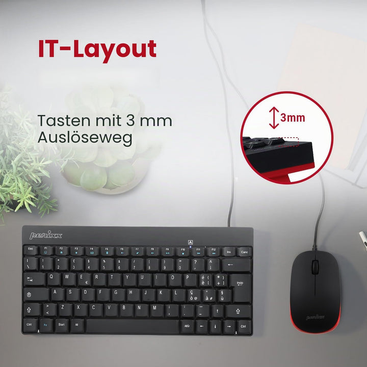 Perixx PERIDUO-212 Set Maus und Tastatur klein verdrahtet für Windows, Schnellwahltasten und Multime