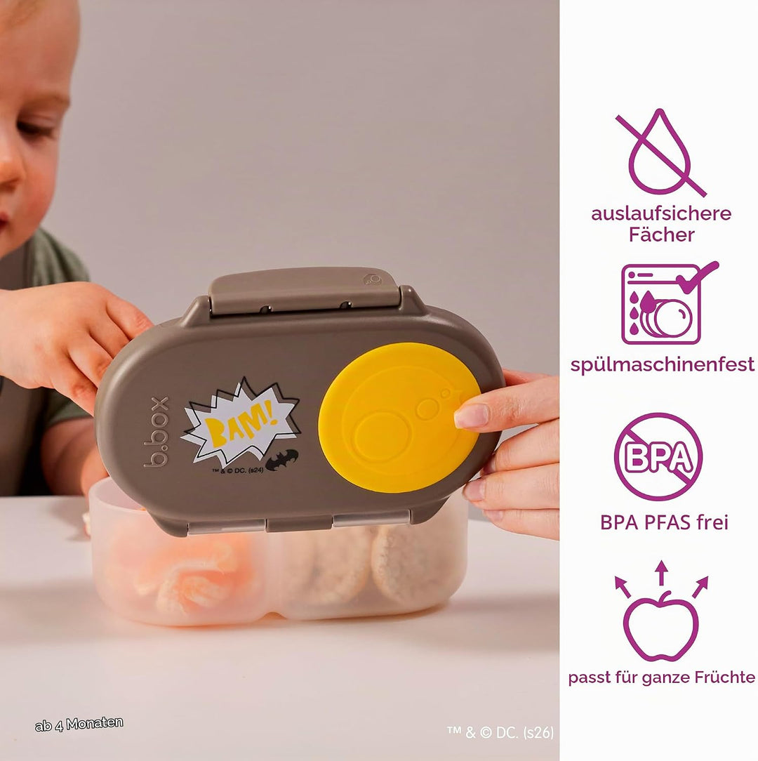 b.box Batman Snackbox | Mini Bento-Brotdose mit 2 auslaufsicheren Fächern | Ideal für Kleinkinder, K