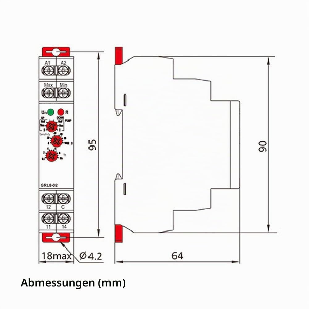 Niveaurelais, GRL8-02 AC/DC 24V-240V 10A Niveaurelais zur Überwachung des Flüssigkeitsstands in Beck
