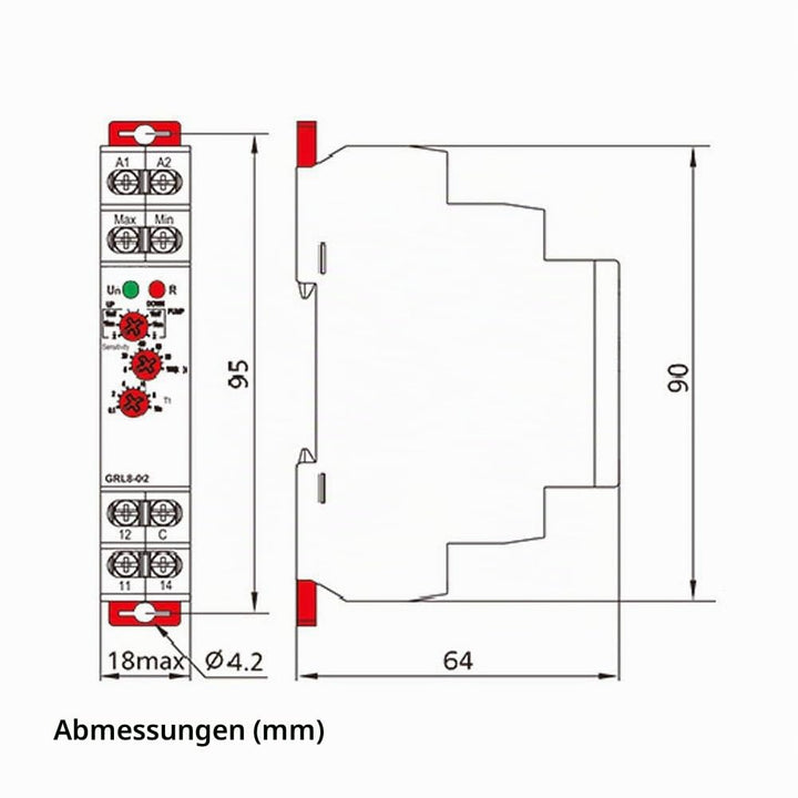 Niveaurelais, GRL8-02 AC/DC 24V-240V 10A Niveaurelais zur Überwachung des Flüssigkeitsstands in Beck