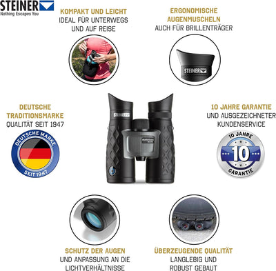 STEINER Fernglas BluHorizons 10x42 - Deutsche Qualitätsoptik, hohe Vergrösserung, reduziert Reflexio