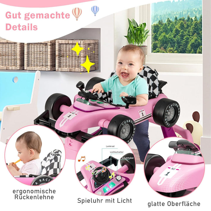 COSTWAY 4 in 1 Lauflernhilfe, Lauflernwagen klappbar mit verstellbarer Höhe & Geschwindigkeit, Baby