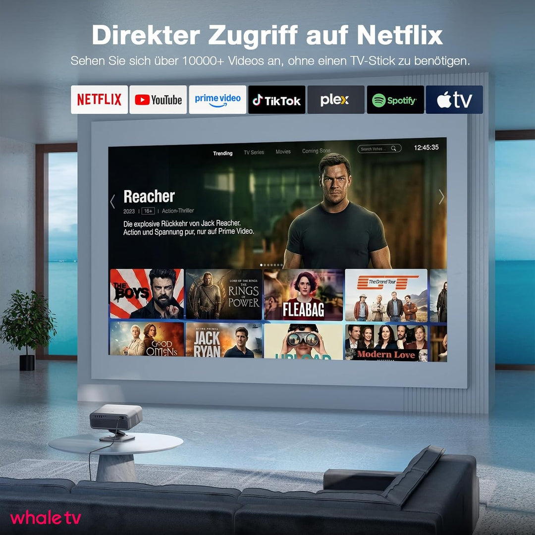 Smart Beamer 4K【Netflix-Fähig &amp; Dolby Audio】 VISSPL 3500 ANSI Video Projektor,Autofokus&amp;Trapezkorrek