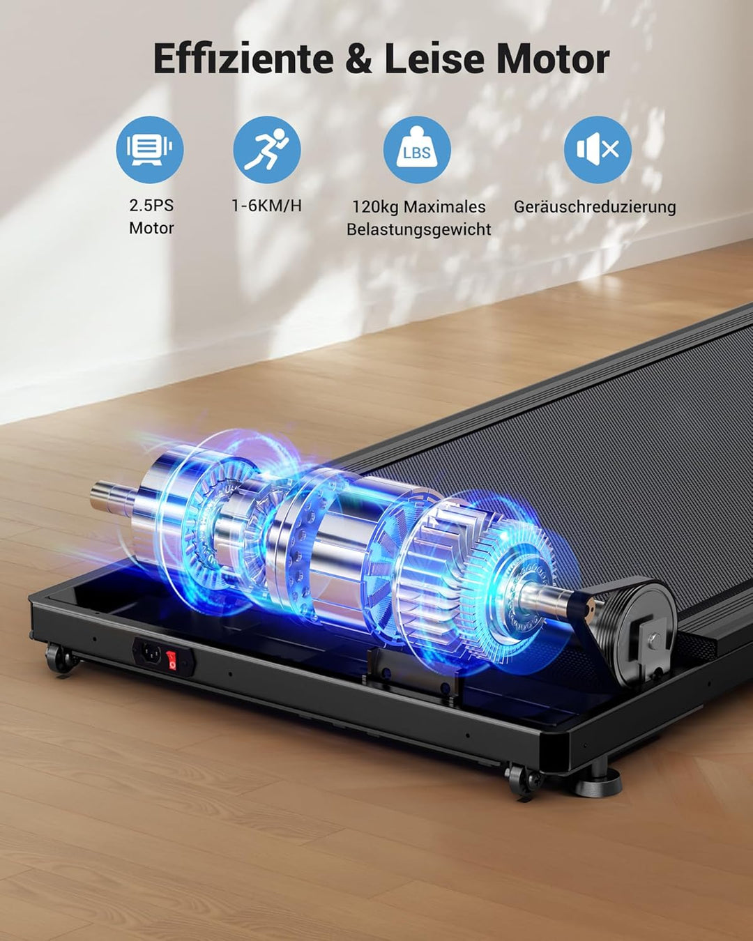 THERUN Schreibtisch Walking Pad mit Leise 2,5 PS-Motor, 2 in 1 Kleines Laufband mit Fernbedienung un