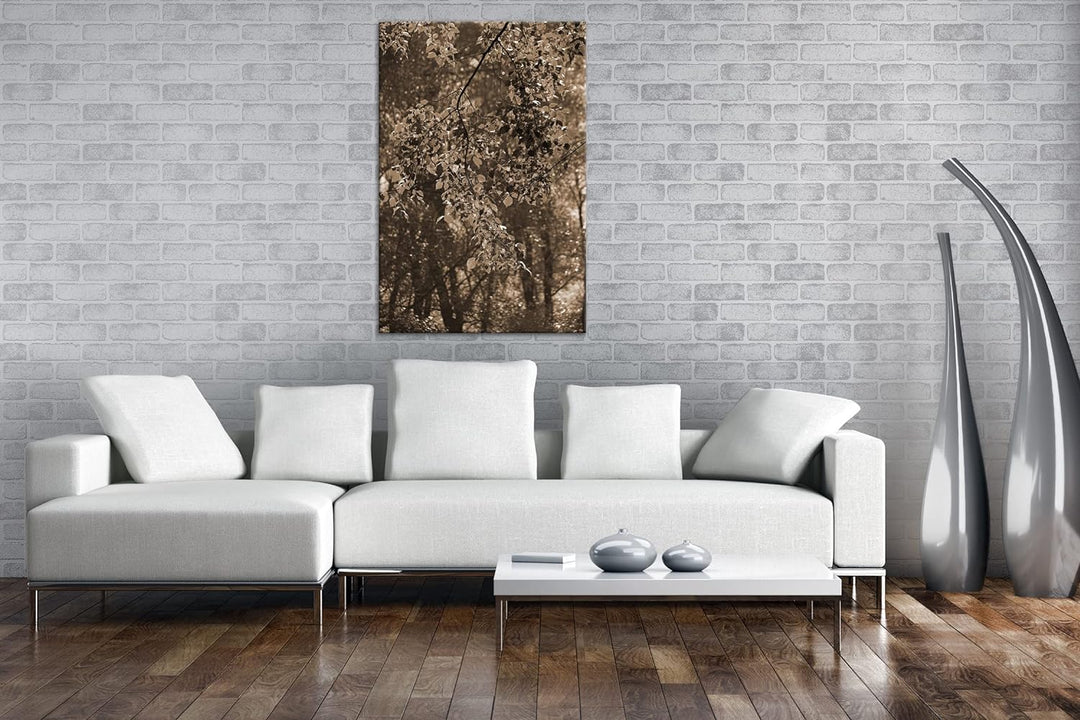 herbstliche Farben in der Natur Effekt: Sepia, Format: 80x60 als Leinwandbild, Motiv fertig gerahmt