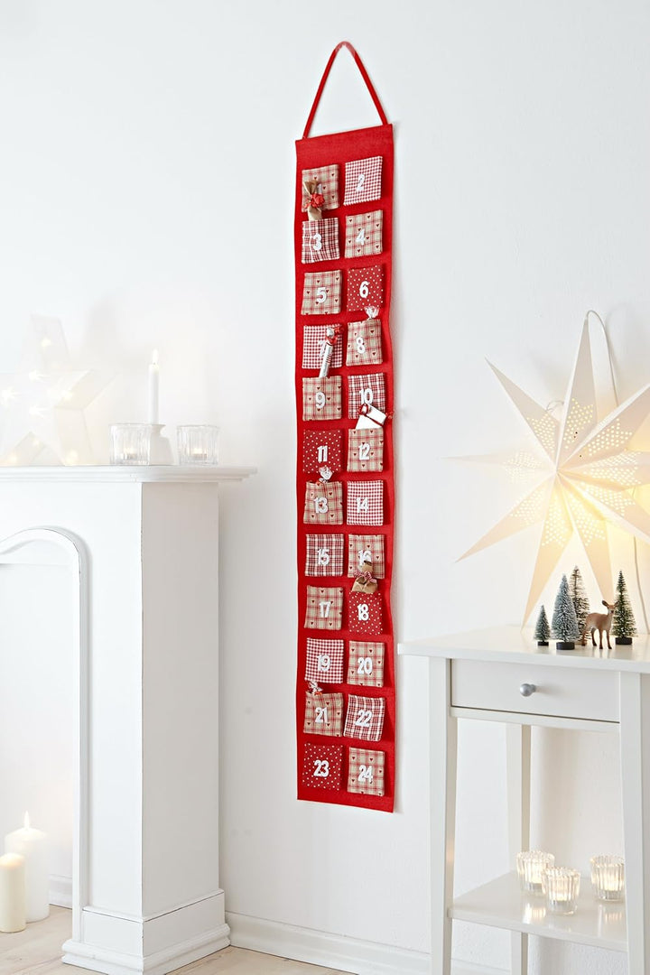 Heitmann Deco 91561 Adventskalender aus Filz zum Befüllen, rot, Stoff, 39 x 23 x 3,5 cm, Rot