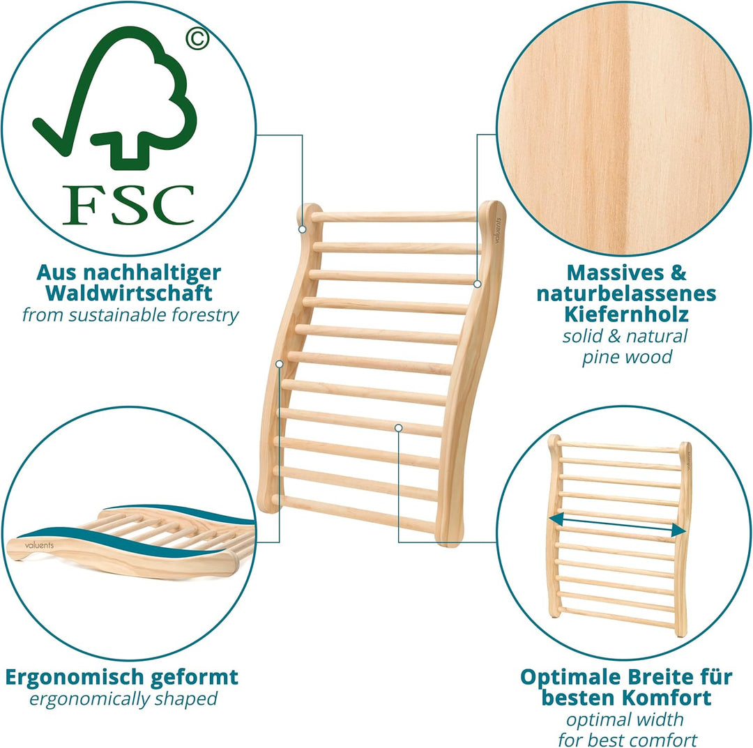 valuents Rückenlehne für Sauna &amp; Infrarotkabine – ergonomisch – Sauna Zubehör aus Kiefernholz – Saun