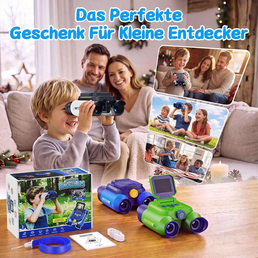 Interaktives Fernglas Kinder mit Nachtsicht, Kamera, Video(Blau) | Kinderfernglas mit 10-facher Verg