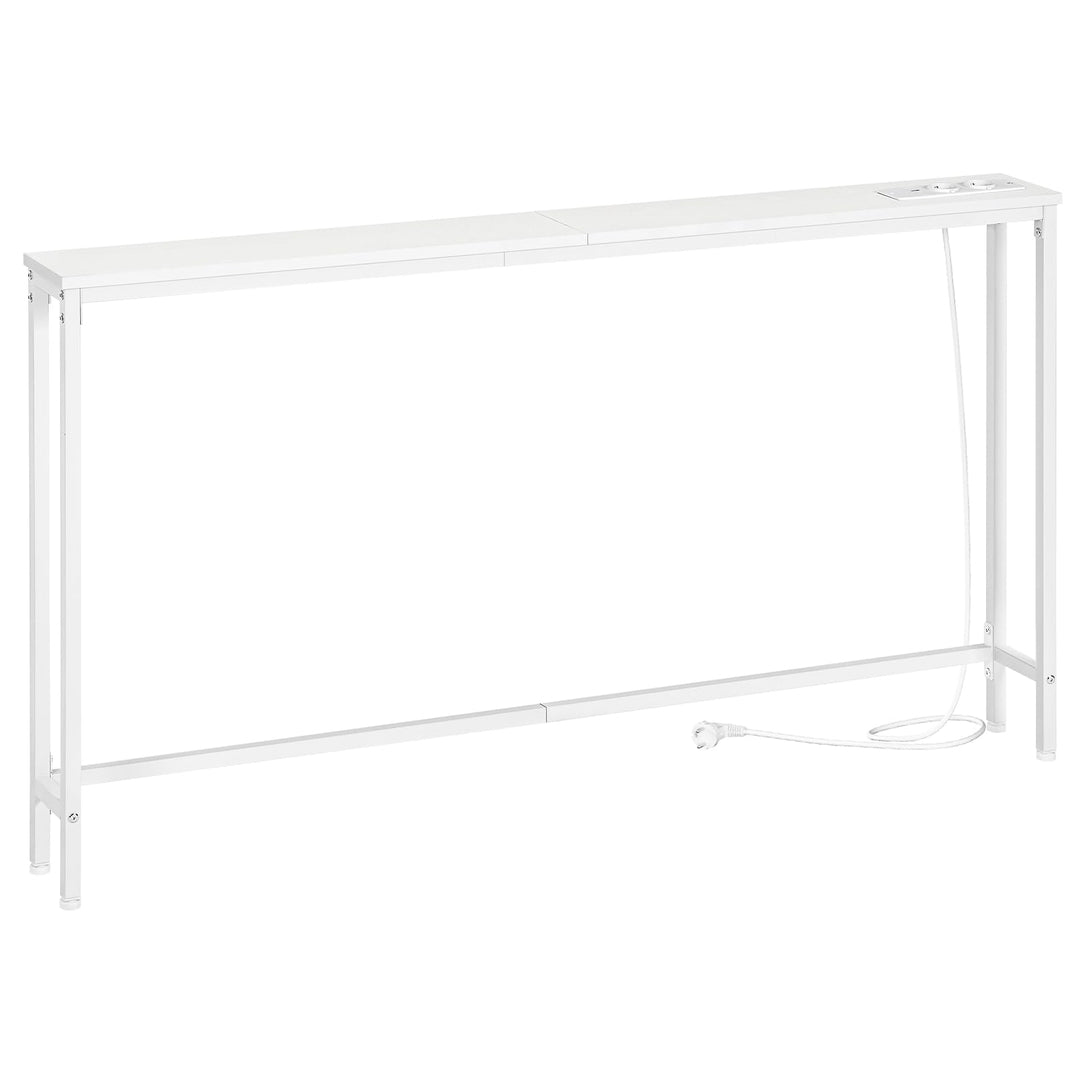 HOOBRO Schmaler Konsolentisch, 140 cm Langer Beistelltisch, Sofatisch mit Ladestation, Eingangstisch