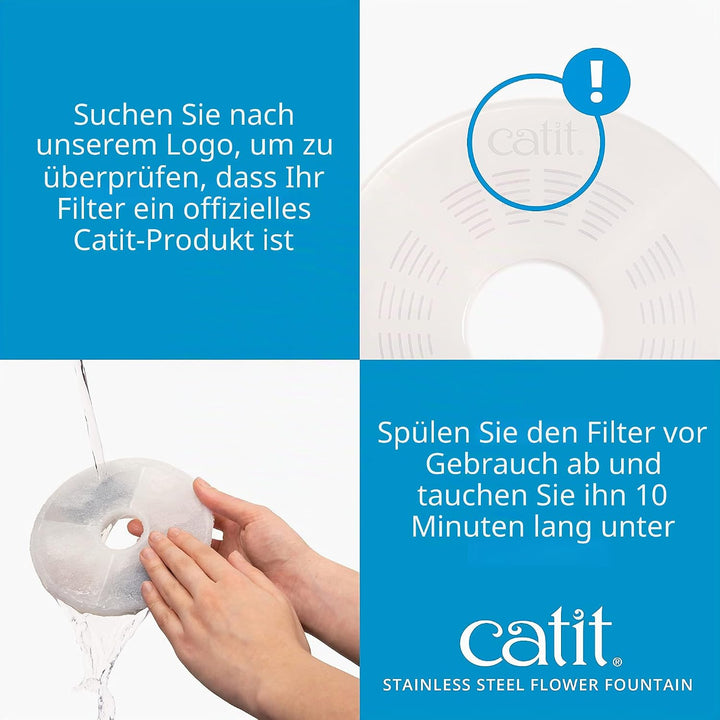 Catit 43725 Flower Fountain, Blumentrinkbrunnen mit Edelstahleinsatz, für Katzen, 3L, weiss/Edelstah