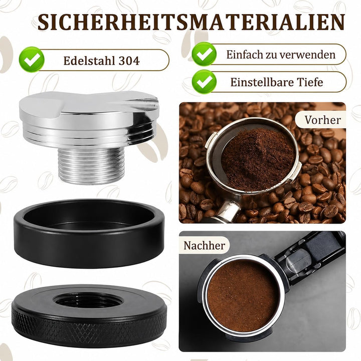 Espresso Tamper Set 51mm mit Espresso Nadel, Kaffee Tamper mit Distributor Tampermatte, Dosierring 5