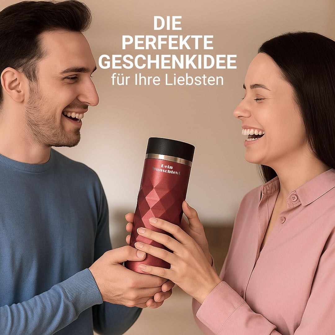 Edelstahl Thermobecher personalisiert – 100% auslaufsicherer & thermoisolierter Kaffeebecher – 450 m