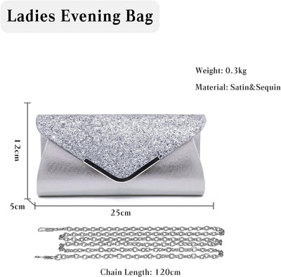 CORIOS Damen Clutch Tasche Envelope Abendtasche Pailletten Henkeltasche Glitzer Hochzeit Brautbörse