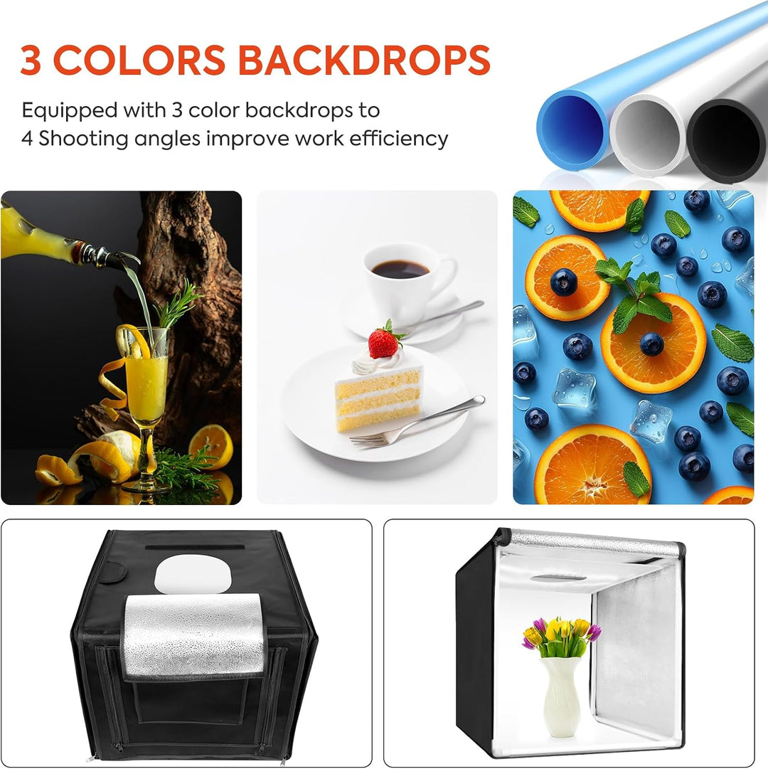40x40x40 Zoll zweifarbige LED Fotobox, dimmbar mit hohem Farbwiedergabeindex CRI>98, Fotostudiozelt