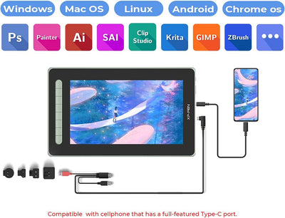 XP-PEN Artist 12 2. Generation Grafiktablett 11,9 Zoll Pen Display volllaminiert, X3 Smart-Chip batt