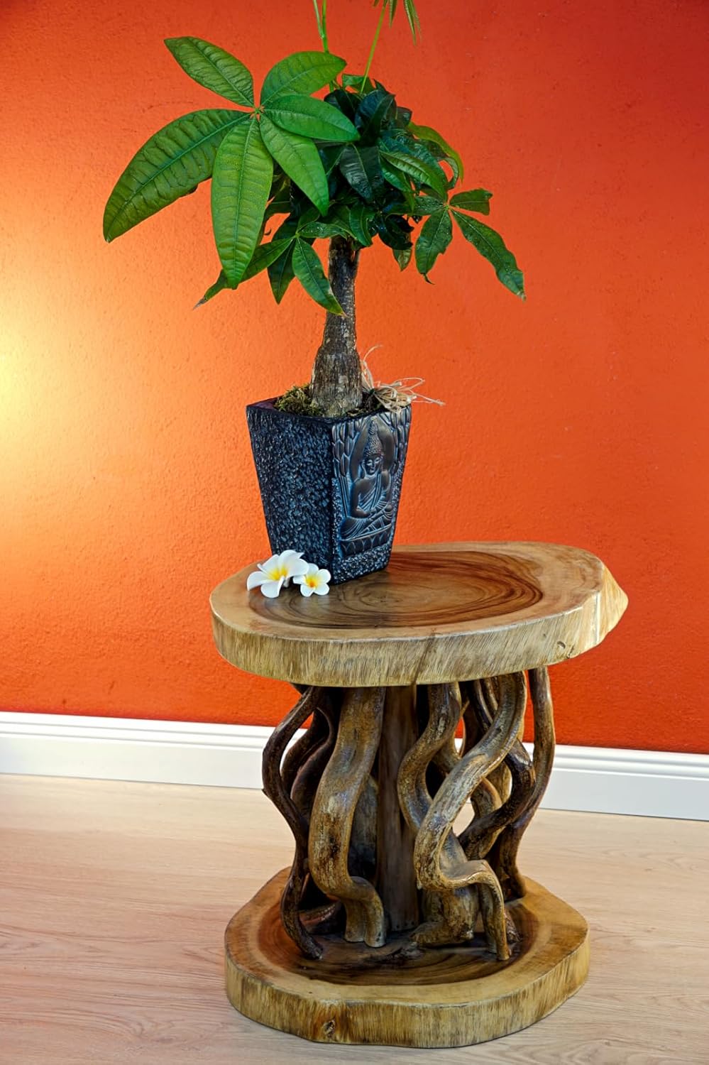 Kinaree Holz Beistelltisch KONA - 45 x 35 cm Holz Tisch aus Suar Holz und Lianen als Blumenständer o