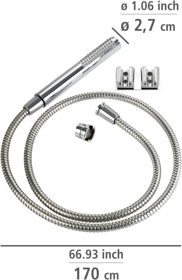 WENKO Waschbeckenbrause mit Duo Haken, Waschbeckendusche mit Easy-Clip, 170 x 2,7 x 2,7 cm, Chrom