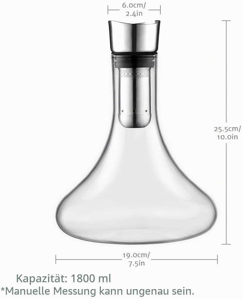 glastal Wein Dekanter Kristallglas Dekantierer mit Eingebautem Aerator Belüften und Filtern, Tropffr