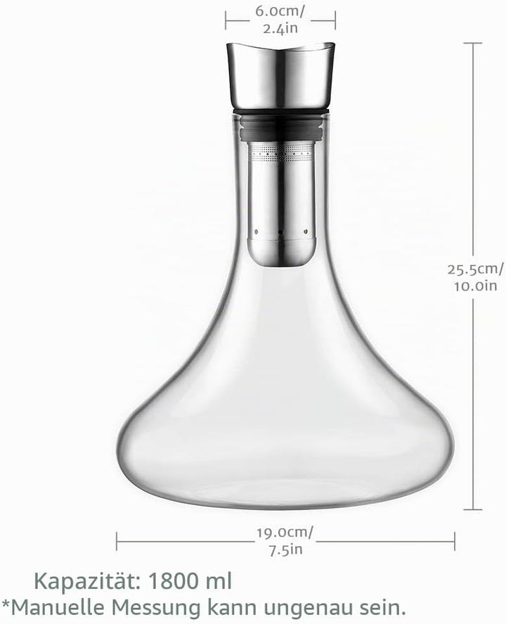 glastal Wein Dekanter Kristallglas Dekantierer mit Eingebautem Aerator Belüften und Filtern, Tropffr