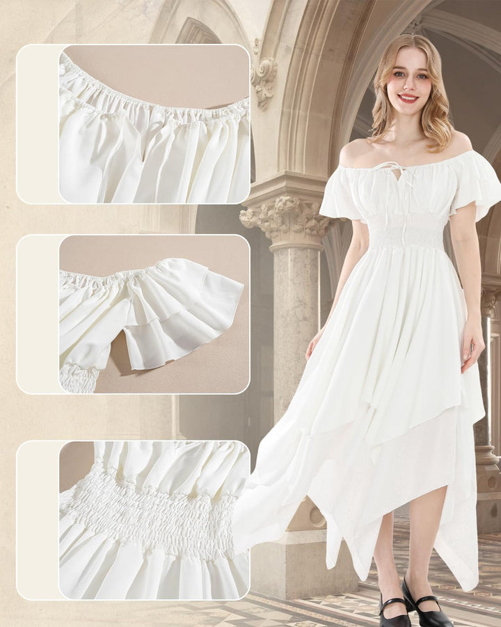 CR ROLECOS Mittelalter kostüm Damen Renaissance Kleid Gothic Viktorianisches Weiss bridgerton Kleid