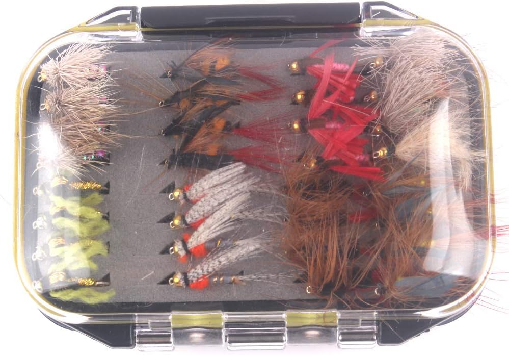 MKNZONE Fliegenfischen Köder Set mit wasserdichte Box, Fliegen Form Angeln handgebunden Fliegen Köde