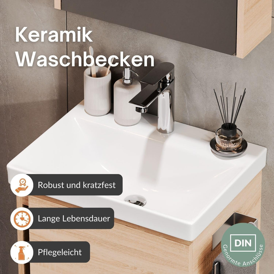 Planetmöbel Waschtisch mit Unterschrank 50 cm, Waschbeckenunterschrank hängend, Soft-Close, Badmöbel